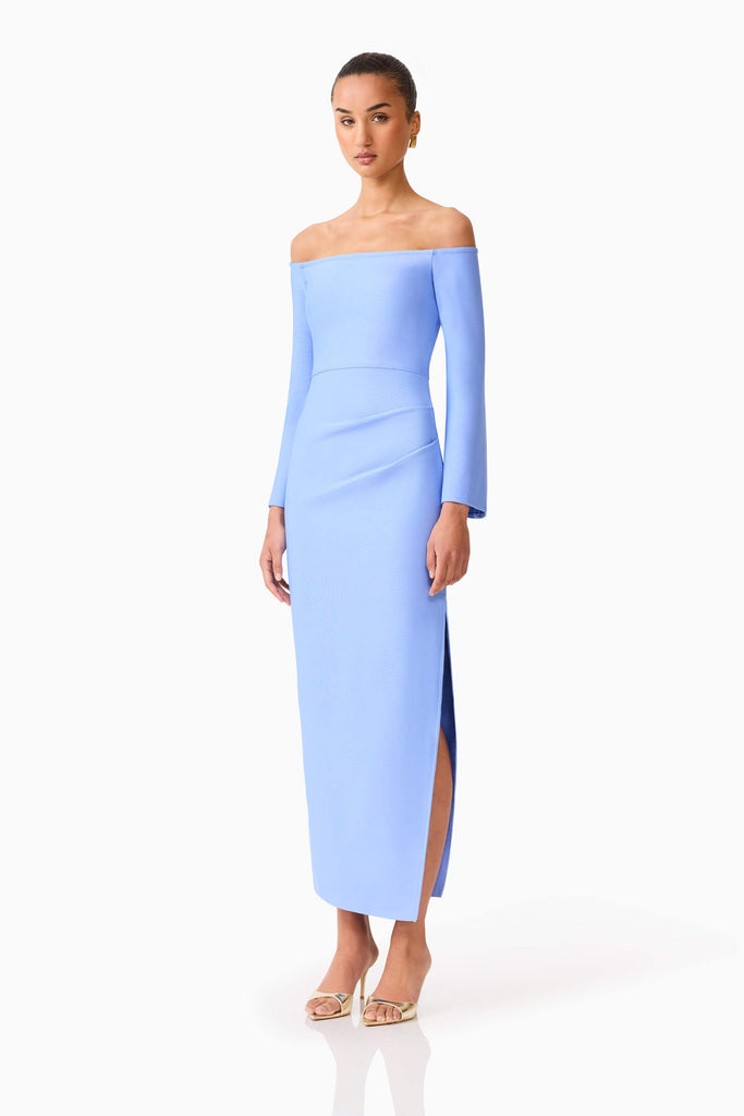 Sonya Long Sleeve Midi Dress in Blue