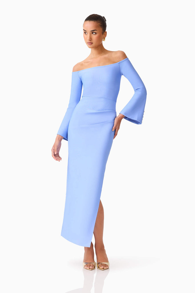 Sonya Long Sleeve Midi Dress in Blue