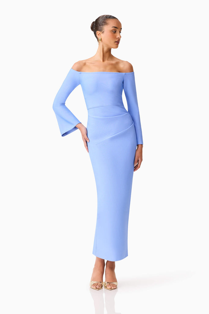 Sonya Long Sleeve Midi Dress in Blue