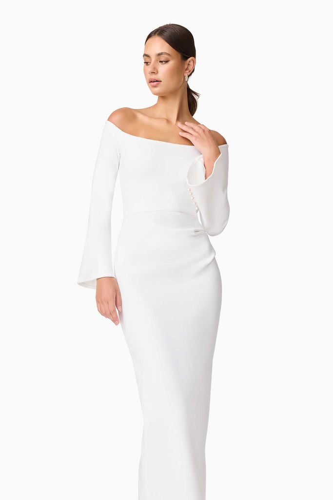 Sonya Long Sleeve Midi Dress in White