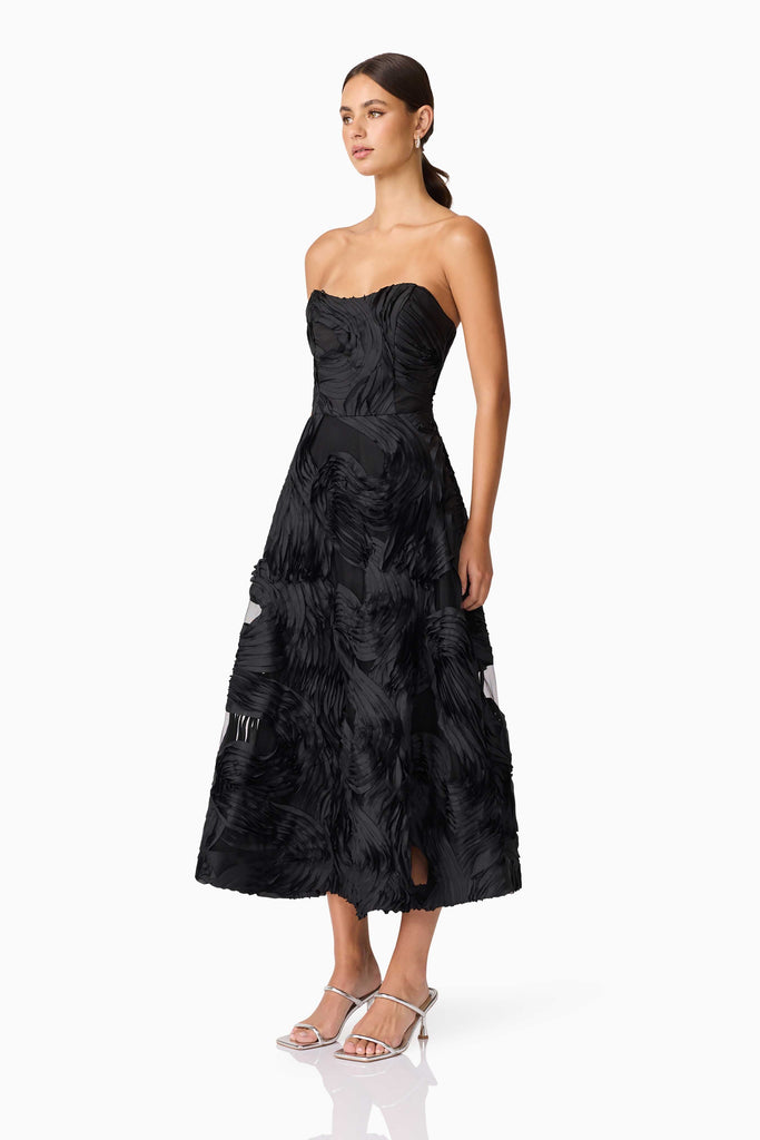 Asher Sweetheart Midi Dress in Black