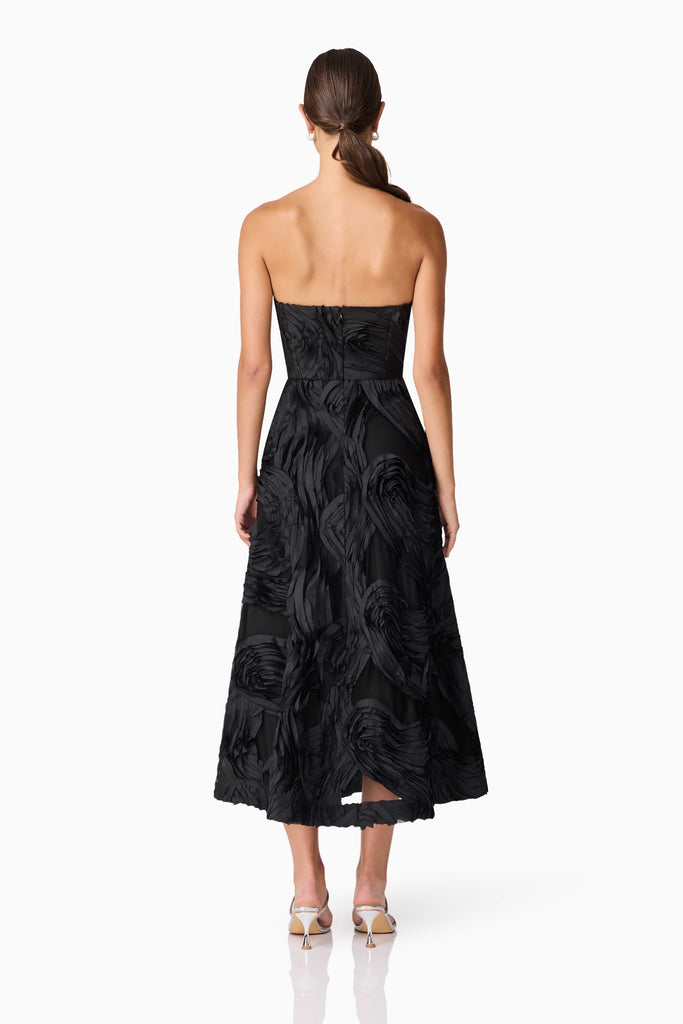 Asher Sweetheart Midi Dress in Black