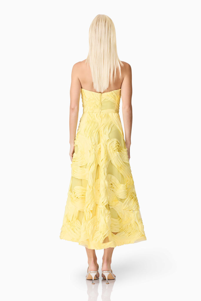 Asher Sweetheart Midi Dress in Yellow