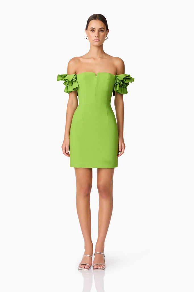 Nola Off The Shoulder Mini Dress in Green
