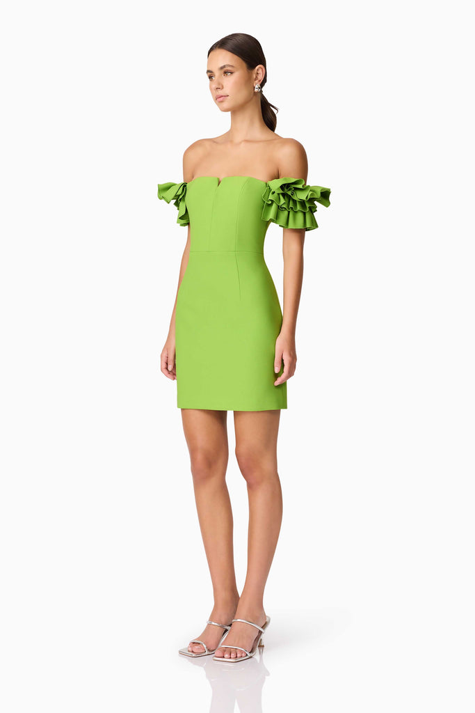 Nola Off The Shoulder Mini Dress in Green