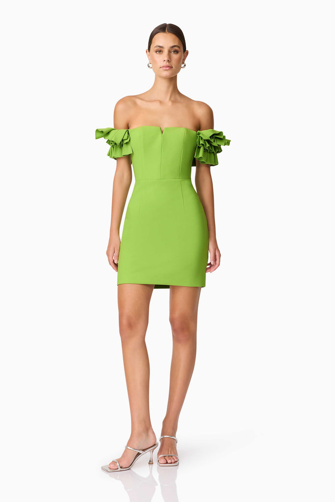 Nola Off The Shoulder Mini Dress in Green