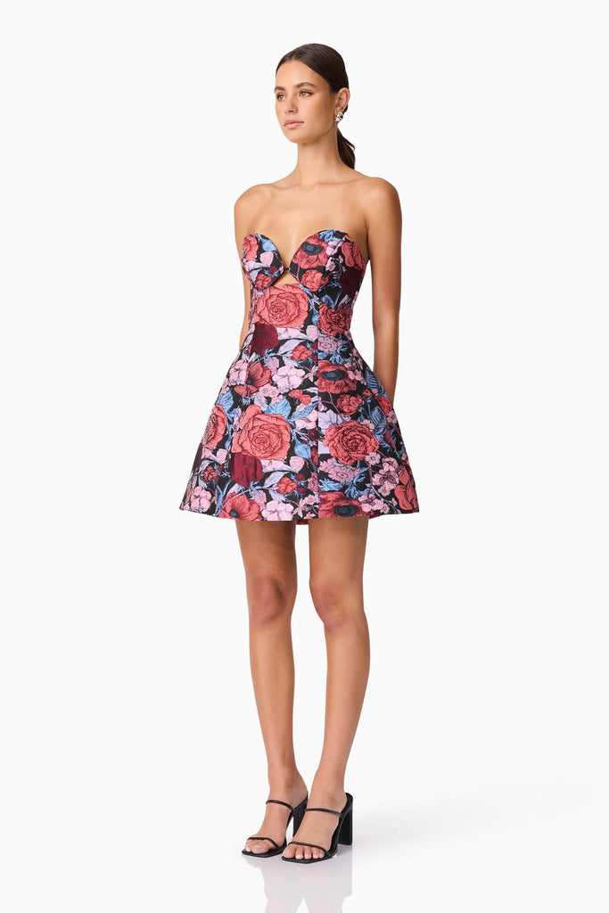 Delphine Tulip Mini Dress in Pink & Black Floral