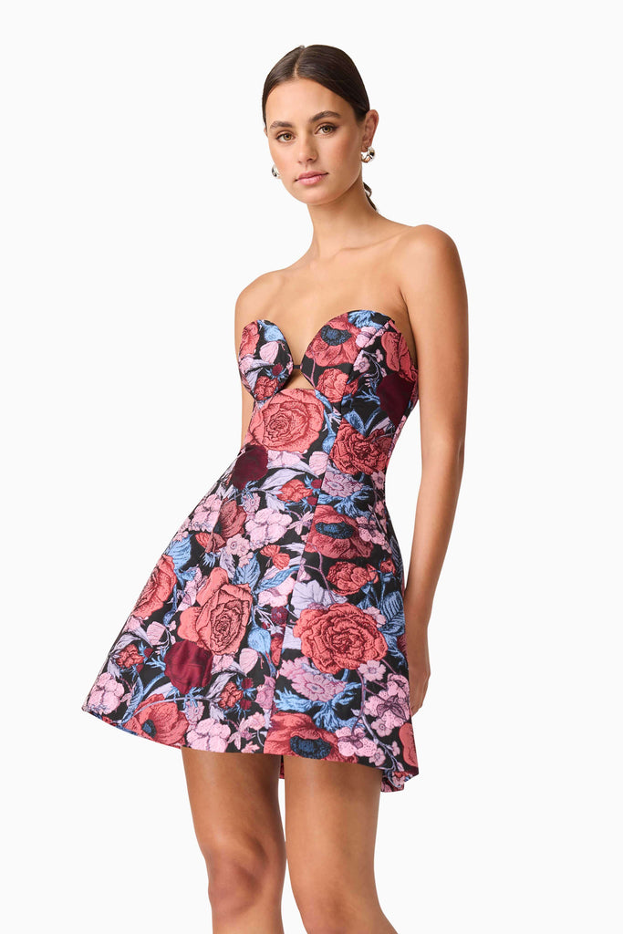 Delphine Tulip Mini Dress in Pink & Black Floral