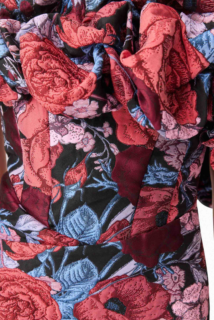 Delphine Off The Shoulder Midi Dress in Pink & Back Floral