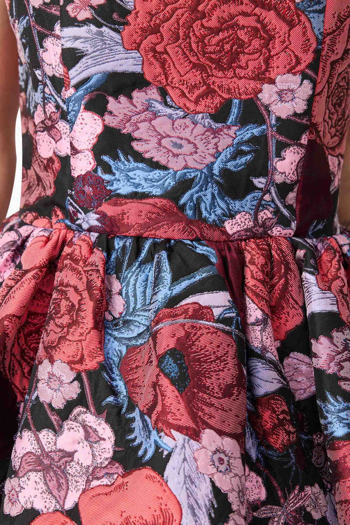 Delphine Strapless Gown in Pink & Black Floral