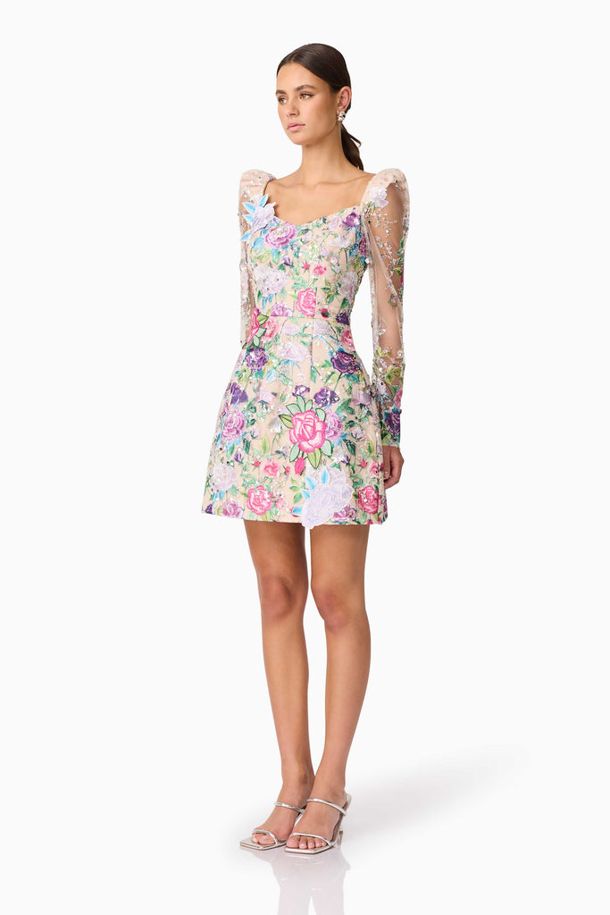 Eliska Long Sleeve Mini Dress in Floral