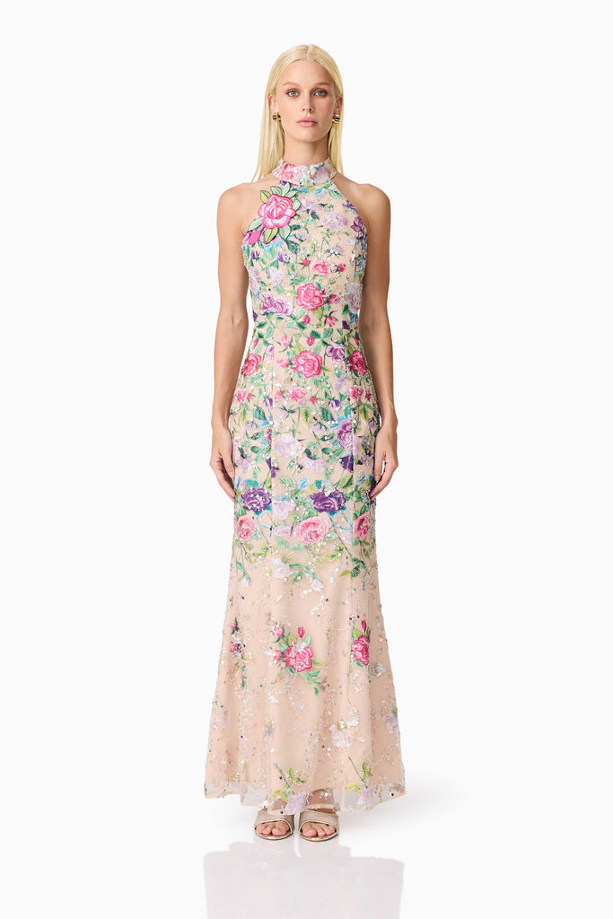 Eliska Halter Neck Gown in Floral