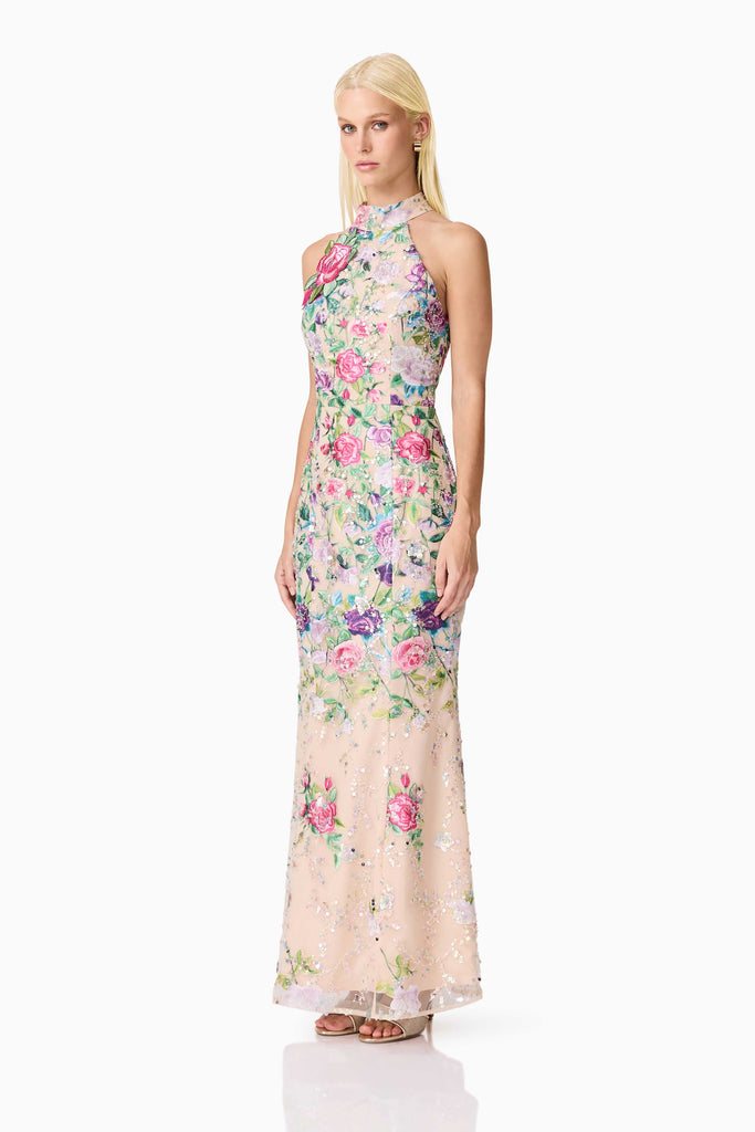 Eliska Halter Neck Gown in Floral