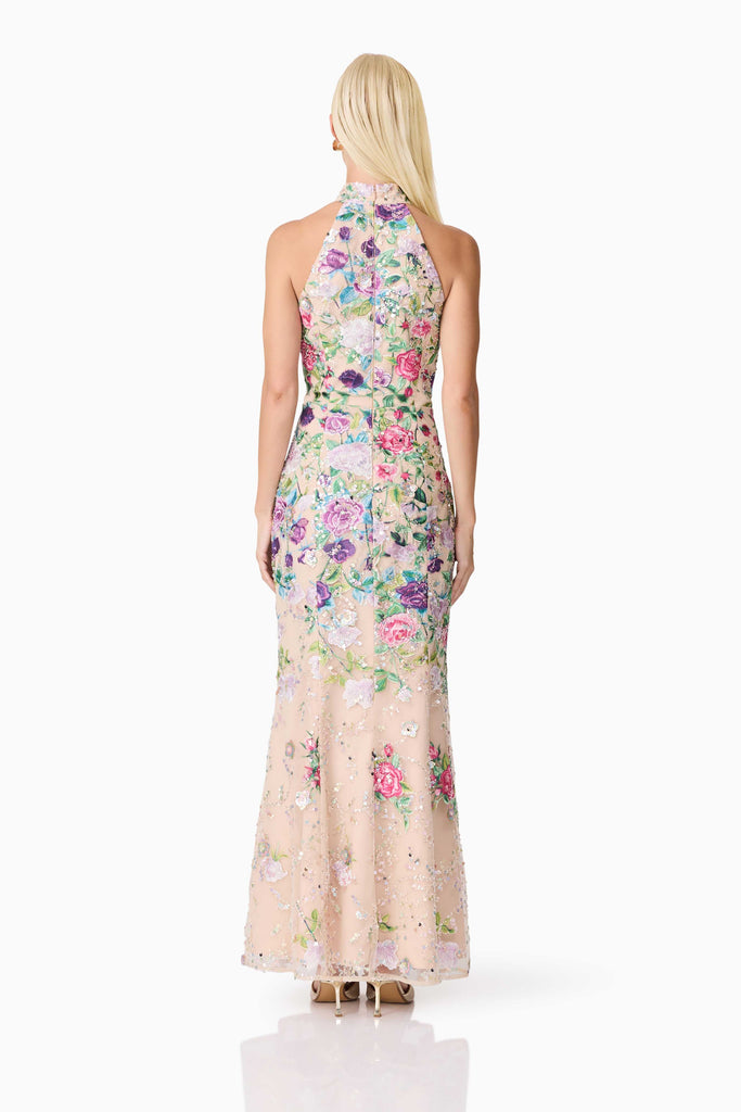 Eliska Halter Neck Gown in Floral
