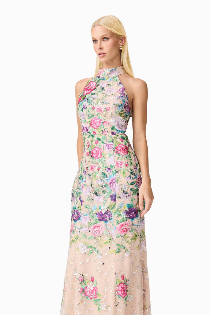 Eliska Halter Neck Gown in Floral
