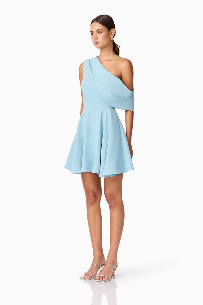 Elinor One Shoulder Mini Dress in Blue