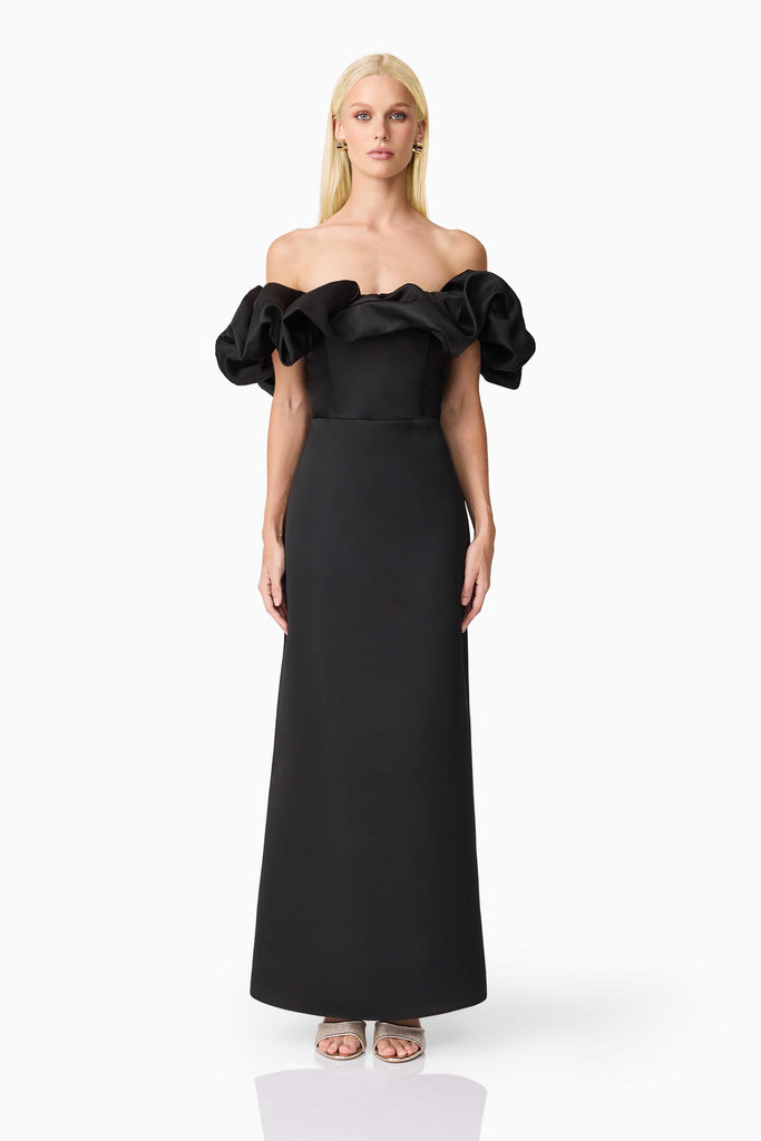 Sharon Off The Shoulder Midi Dress in Black