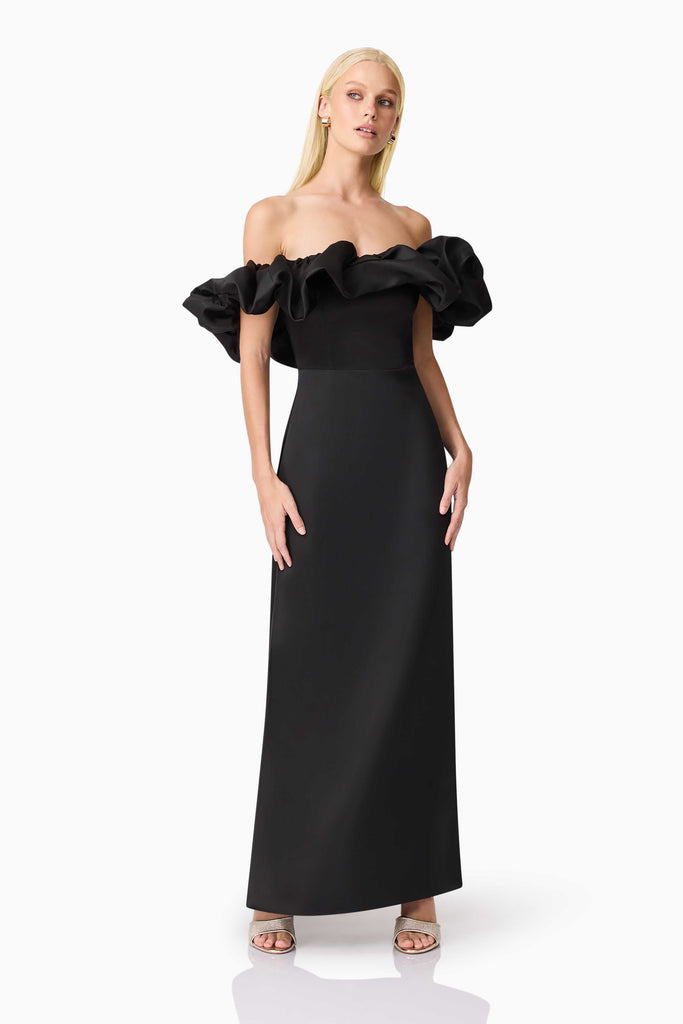 Sharon Off The Shoulder Midi Dress in Black