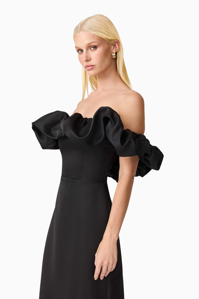 Sharon Off The Shoulder Midi Dress in Black