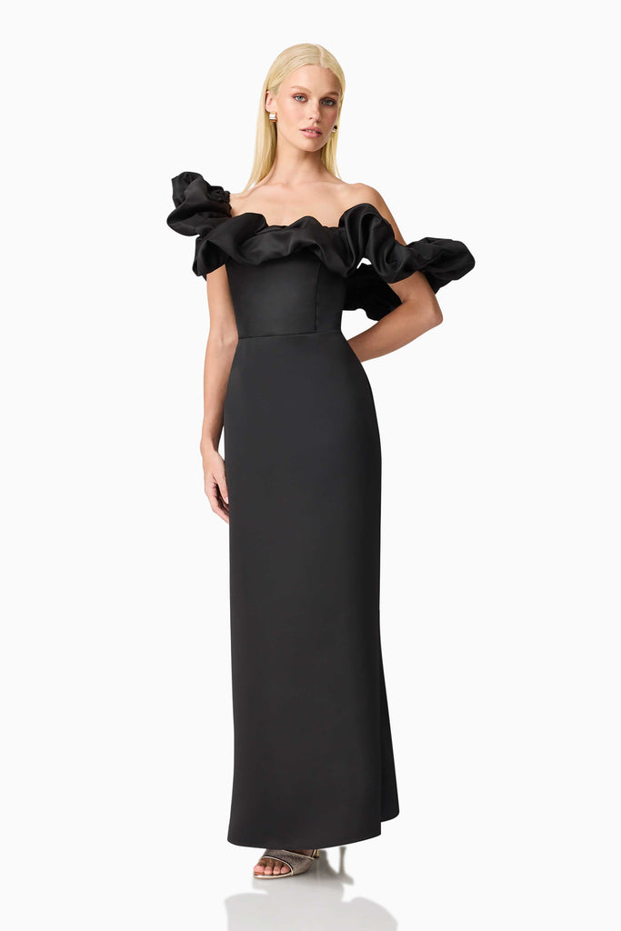 Sharon Off The Shoulder Midi Dress in Black