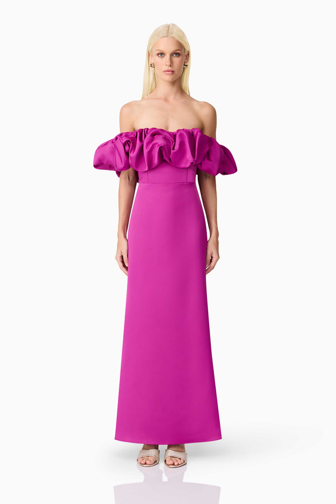 Sharon Off The Shoulder Midi Dress in Purple