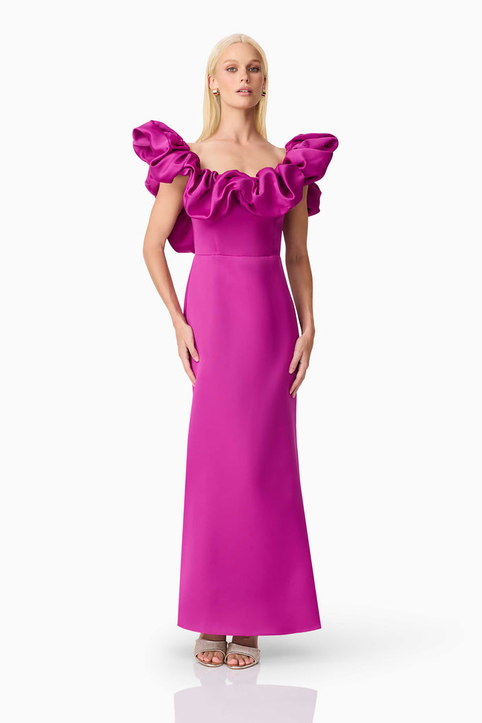 Sharon Off The Shoulder Midi Dress in Purple