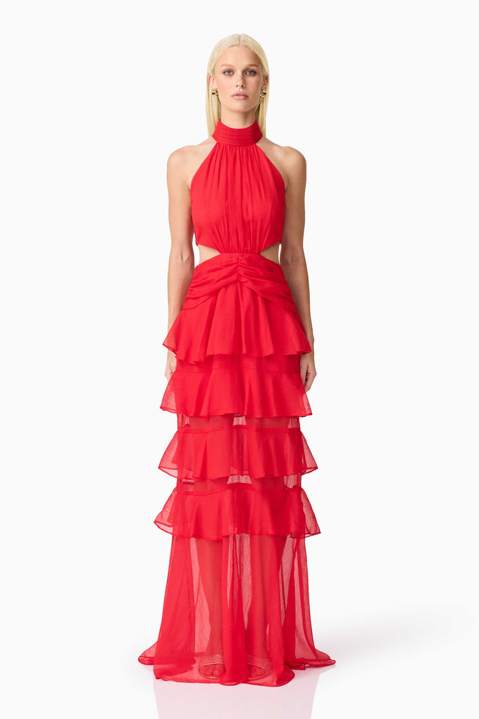 Lilja Halter Neck Maxi Dress in Red