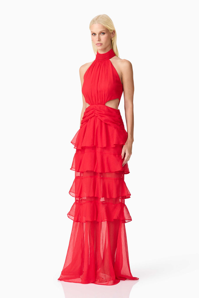 Lilja Halter Neck Maxi Dress in Red