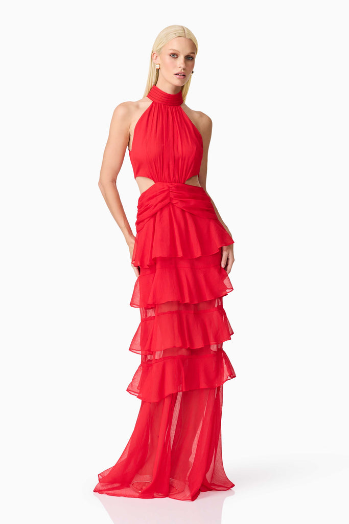 Lilja Halter Neck Maxi Dress in Red