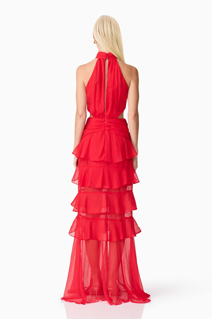 Lilja Halter Neck Maxi Dress in Red