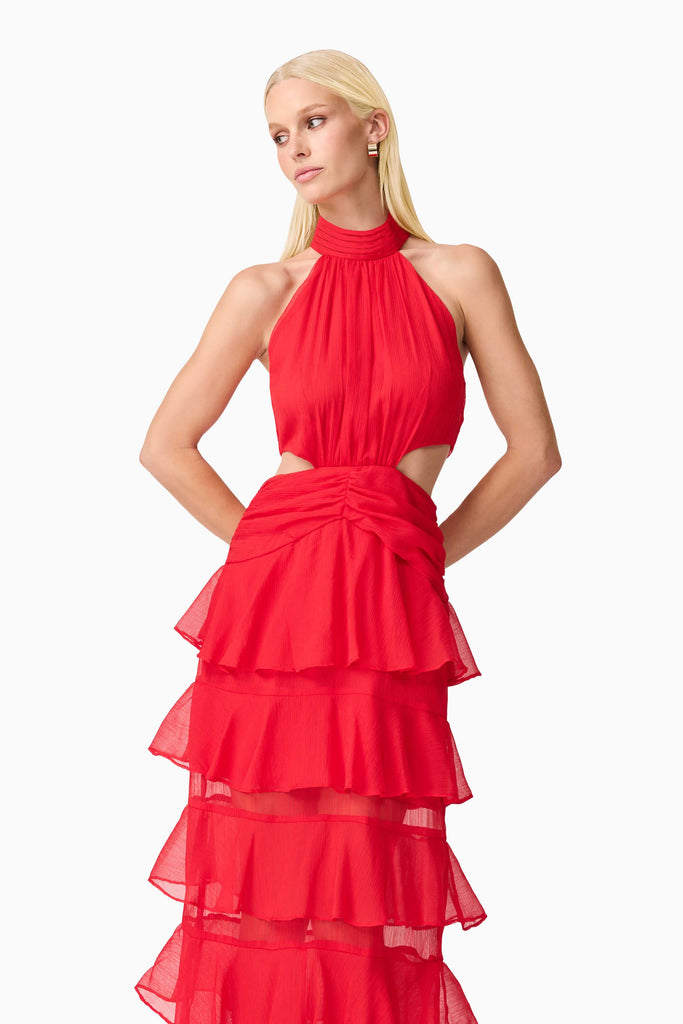 Lilja Halter Neck Maxi Dress in Red