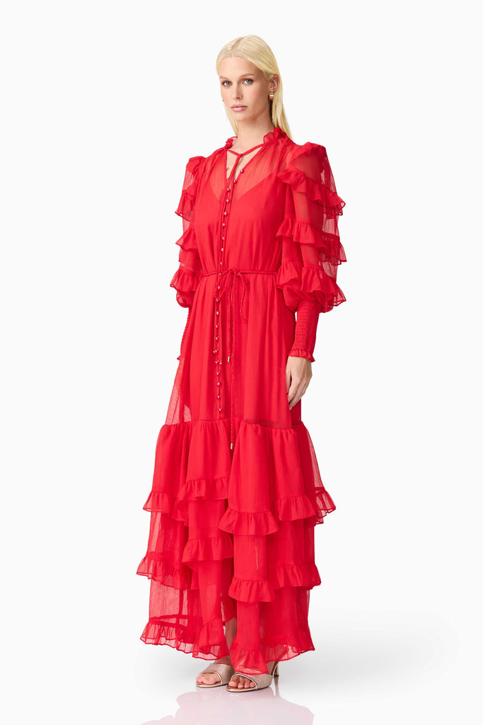 Lilja Long Sleeve Maxi Dress in Red