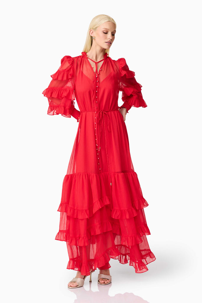 Lilja Long Sleeve Maxi Dress in Red
