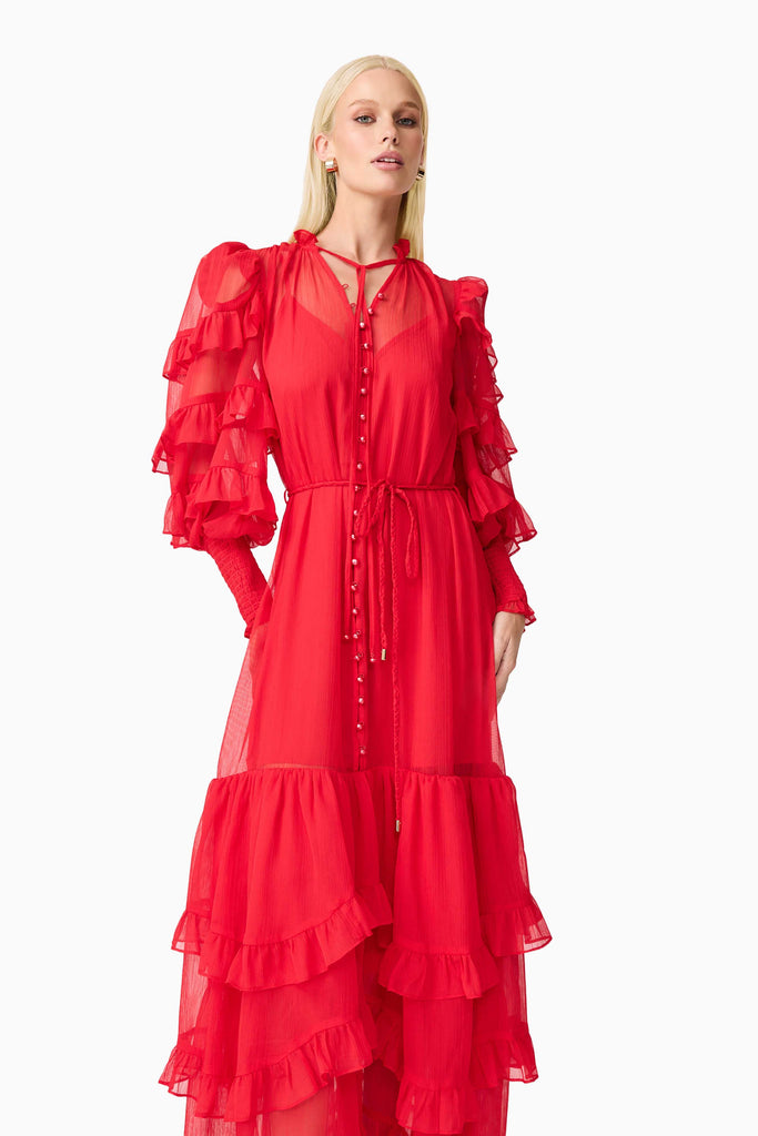 Lilja Long Sleeve Maxi Dress in Red