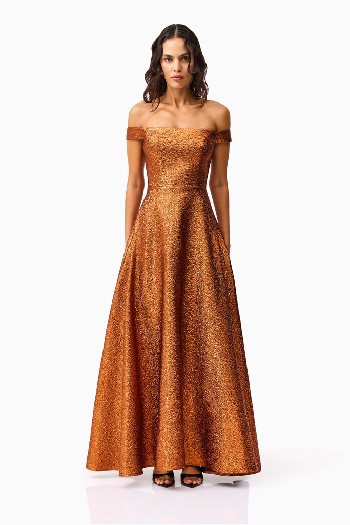 Sapphira Off The Shoulder Gown in Orange