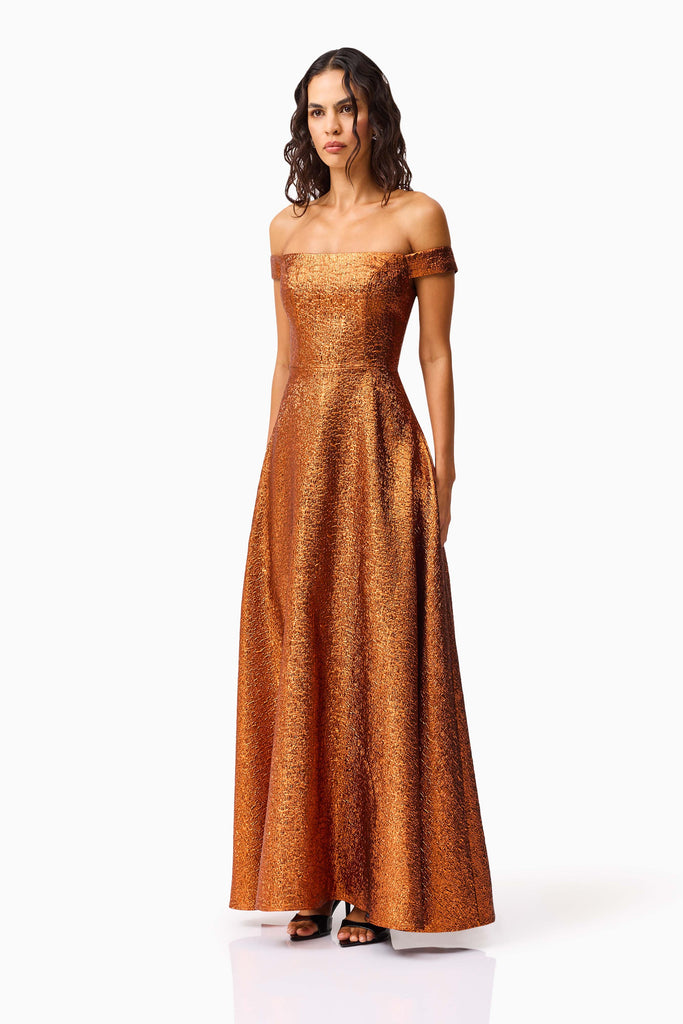 Sapphira Off The Shoulder Gown in Orange