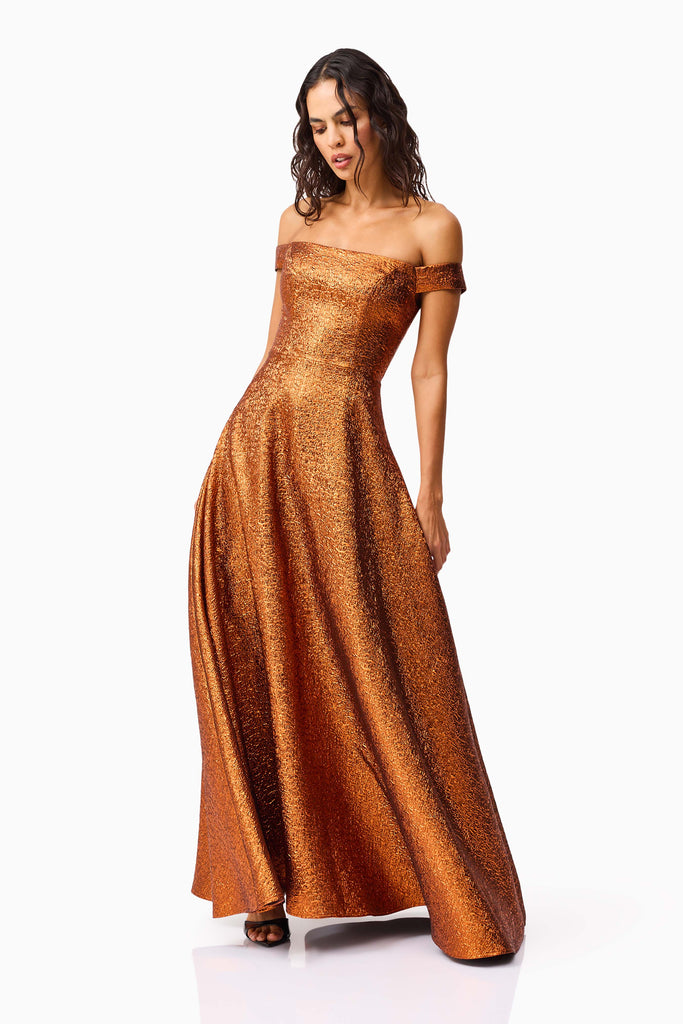 Sapphira Off The Shoulder Gown in Orange