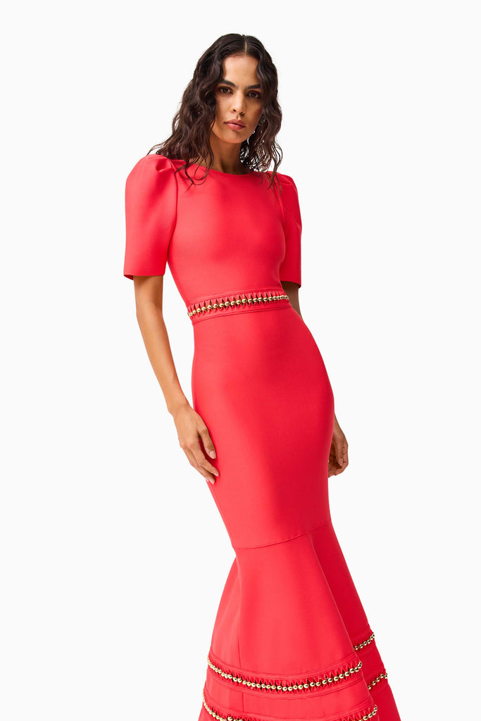 Jesselle Short Sleeve Gown in Red