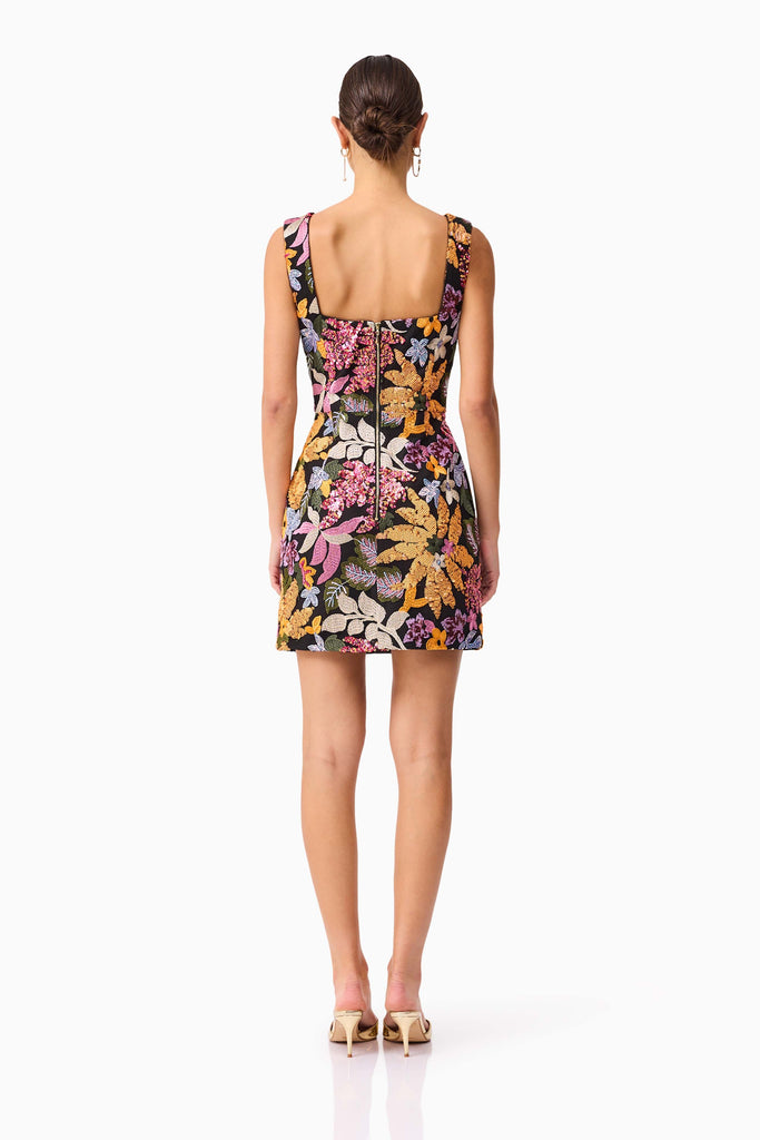 Kiran Party Mini Dress in Orange Floral