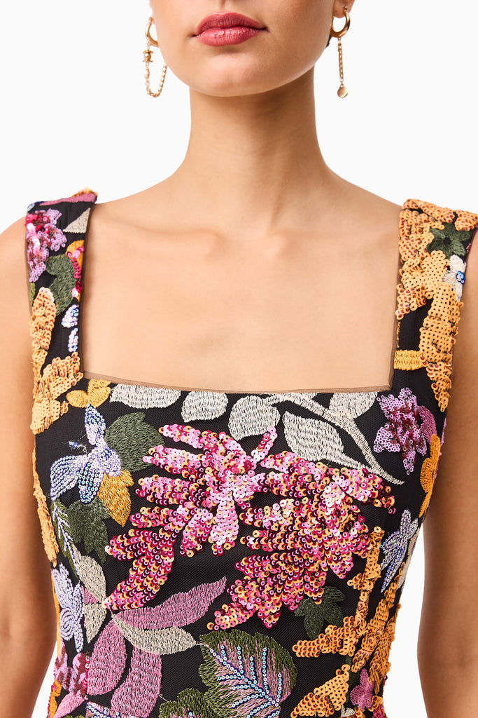 Kiran Party Mini Dress in Orange Floral