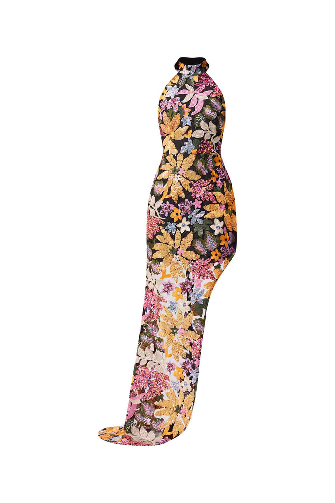 Kiran Halter Gown in Orange Floral