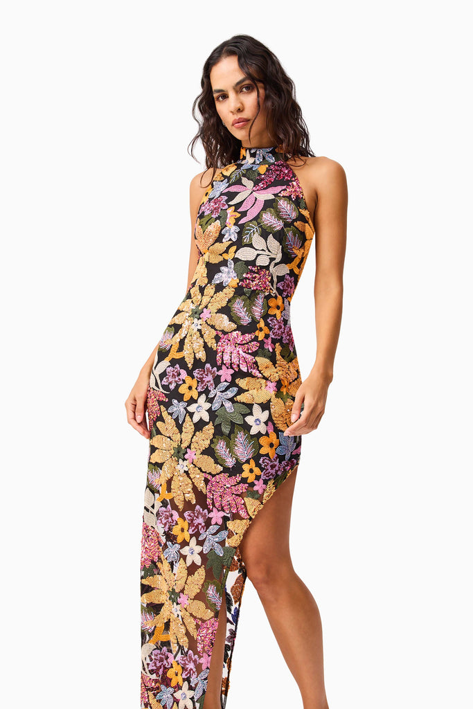 Kiran Halter Gown in Orange Floral