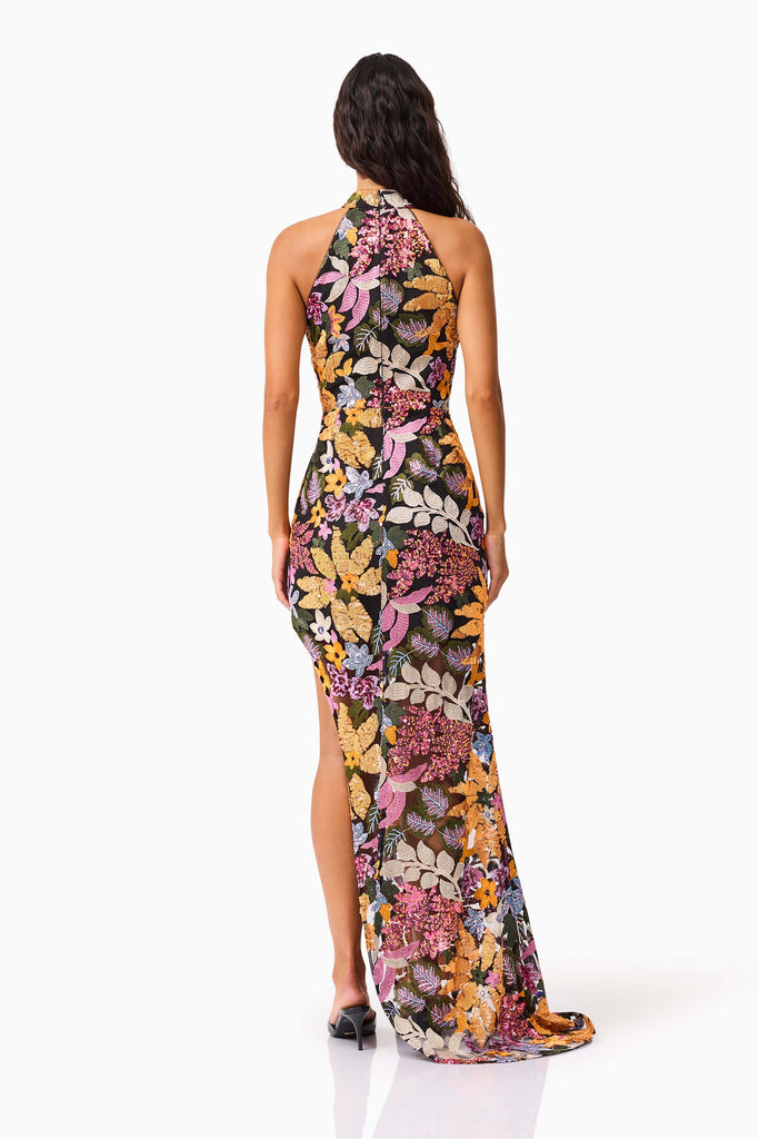 Kiran Halter Gown in Orange Floral
