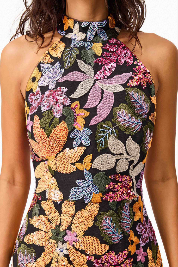 Kiran Halter Gown in Orange Floral