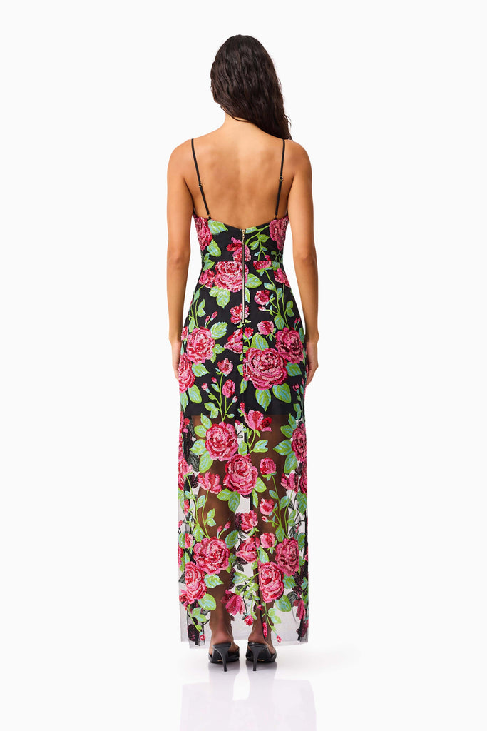 Lyra Sequin Gown in Pink & Green Floral