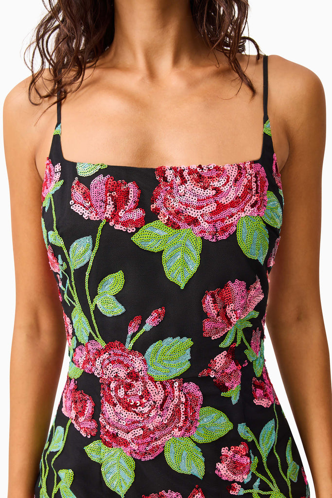 Lyra Sequin Gown in Pink & Green Floral