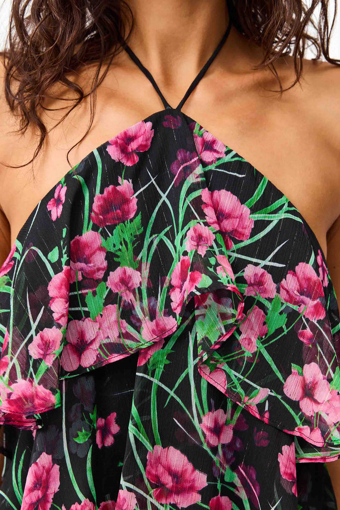 Estelle Halter Gown in Black & Pink Floral