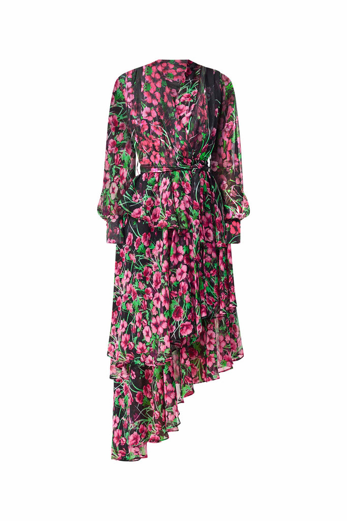 Estelle Long Sleeve Maxi Dress in Black & Pink Floral