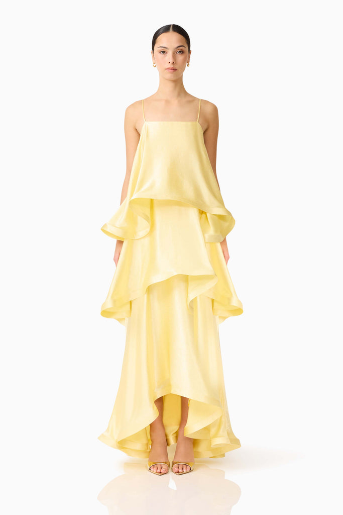 Tilly Tiered Maxi Dress in Butter Yellow