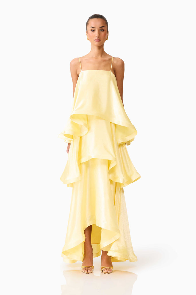 Tilly Tiered Maxi Dress in Butter Yellow